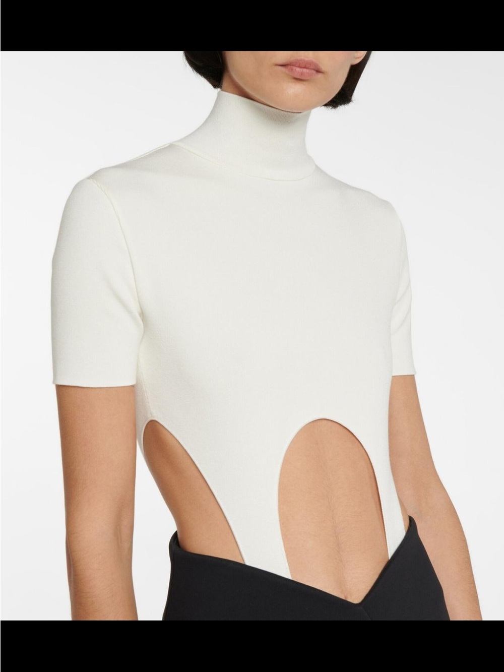 Mugler Cream High-Neck Cutout Bodysuit